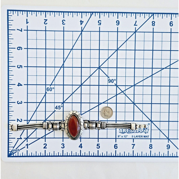 Statement Bracelet Chunky Southwestern Style Brown Silvertone Aztec Tribal Boho - Picture 8 of 9